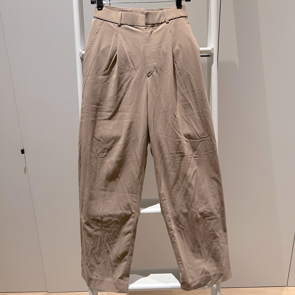 Cos Neutral Beige Linen Blend Pleat Front Straight Wide Leg Trousers Size XS 0